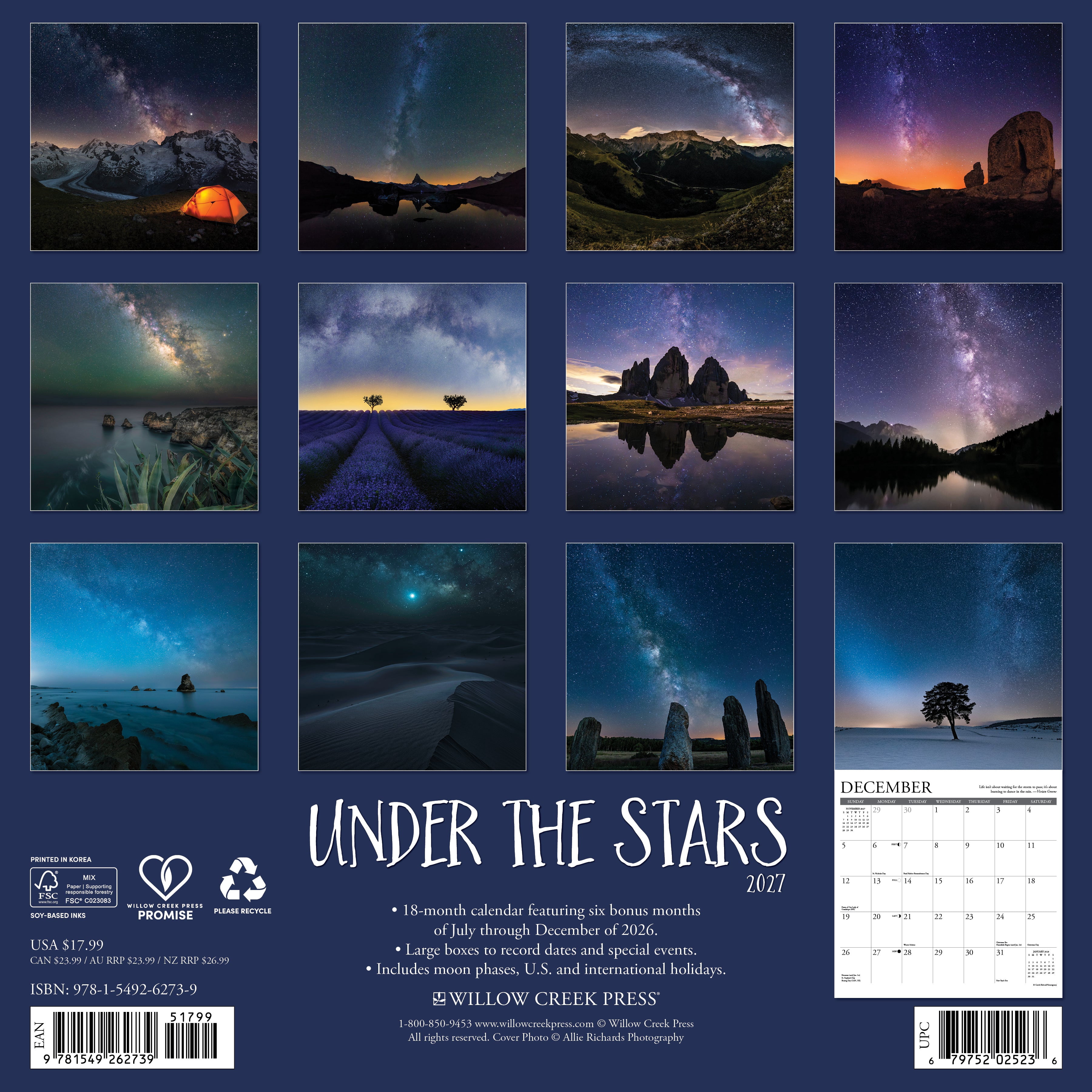 Willow Creek Press, Under the Stars 2027 Wall Calendar