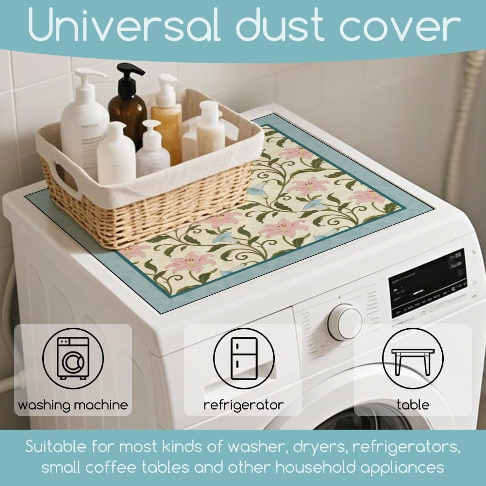 Lily Vine Flowers Laundry Room Washer Dryer Dust Cover Mat 23.6x23.6inch Morning Glory Washing Machine Top Protector Pads Vintage Multi-color