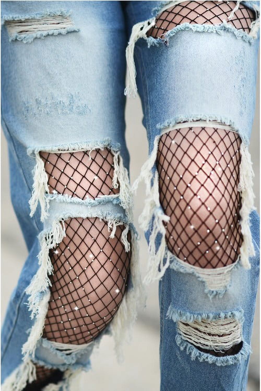 K-Cliffs Women's One Size Fishnet Stockings w/Shiney Bright  Rhinestones Scattered Pantyhose, Black