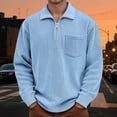 thumbnail image 2 of XUANTAOO Work Polo Shirts for Men Long Sleeve Corduroy Quarter Zip Tees Shirt Slim Fit Blue Mens Summer Fashion, 2 of 5