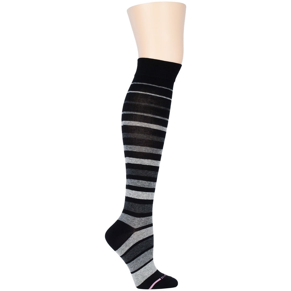 DR.MOTION COMPRESSION BLK/GREY BLOCK STRIPED SOCKS