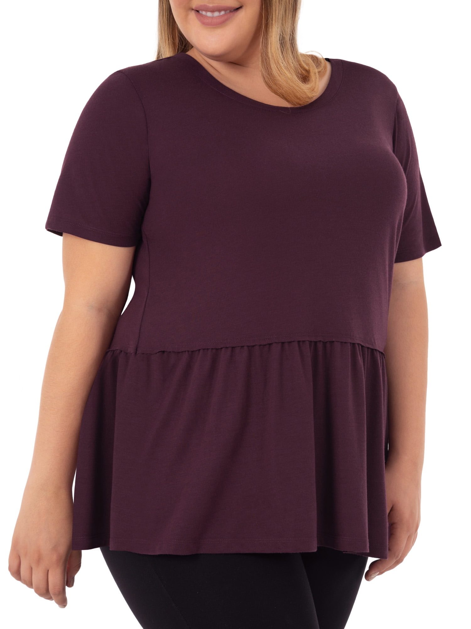 Wright's Women's Plus Size Short Sleeve Crew Neck Classic Peplum Top/Blouse, 1X-4X