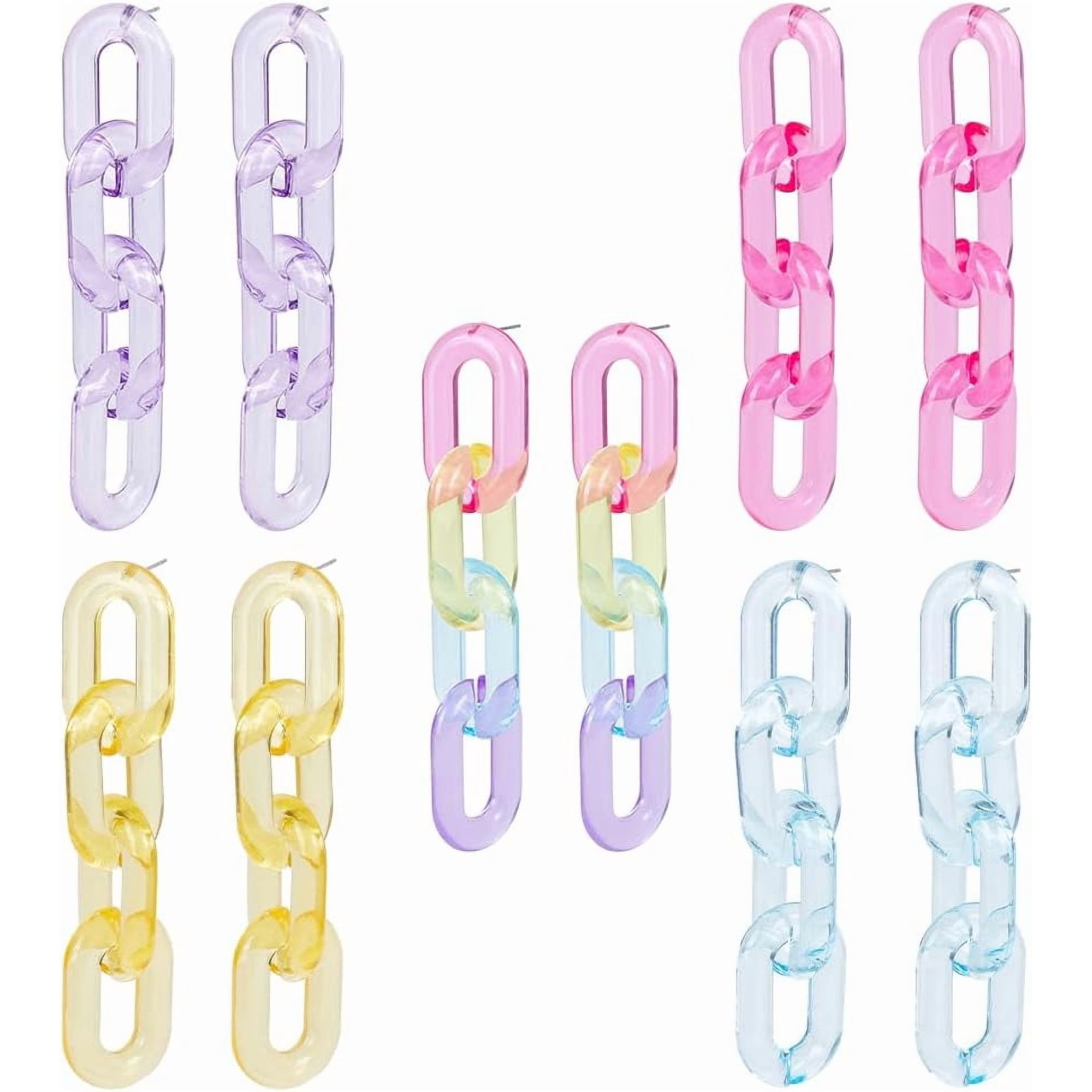 5 Pairs Acrylic Paperclip Earrings Chain Link Earrings Elegant Hollow Chain Earrings Retro Dangle Drop Earrings for Women Statement Stud Earrings Jewelry Gift for Christmas Valentine's Day Colorful