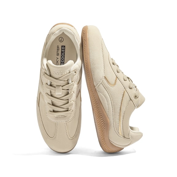 LUCKY STEP Retro Fashion Sneakers Lightweight Comfort Casual Shoes,Beige,Womens