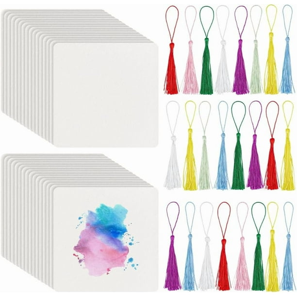 50 paquetes de fichas de papel Zentangle cuadradas de 4,7 pulgadas para artistas, tarjetas en blanco con 25 hojas de papel con borlas.