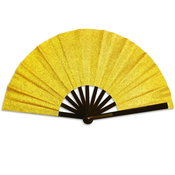 Glitter Gold  Large Hand Fan – Folding Handheld Fan for Raves, Parties, Costumes, and Dancing