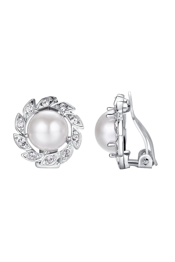 Pearl Clip on Earrings for Woman Non Pierced Ear White Gold Plated Clip on Wedding Earring Jewelry Gifts