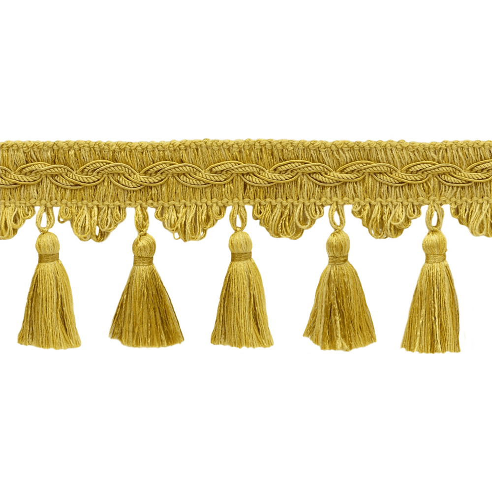Veranda Collection 3.5 Inch Tassel Fringe Trim Coin Gold, Gold, Antique Gold, Style VTF035