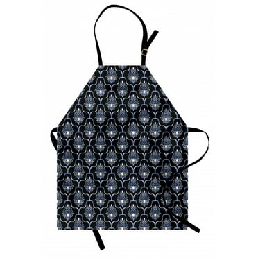 Dark Blue Apron Vintage Royal Damask Motifs Swirls Curvy Tile Victorian Fashion, Unisex Kitchen Bib Apron with Adjustable Neck for Cooking Baking Gardening, Dark Blue Pale Blue White, by Ambesonne