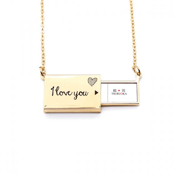 Tsuruoka Japaness City Name Red Sun Flag Letter Envelope Necklace Pendant Jewelry