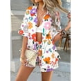 thumbnail image 5 of Women'S Soft Summer Floral Tropical Print V Neck Tee Short Sleeve Button Top Shorts 2 Piece Sets Yellow Flowers L, 5 of 8