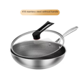 thumbnail image 4 of Wok de acero inoxidable con forma de panal, sartén antiadherente con forma de panal de pantalla completa, wok de fondo plano grueso para el hogar, 4 of 5