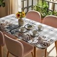 thumbnail image 3 of Rabbits Pine Cone Table Cloths for 5 Foot Rectangle Tables, Sweet Home Texture Grey Plaid Farmhouse Patio Waterproof Elastic Fitted Tablecloths, Washable Rectangular Table Cover for Camping, 3 of 8