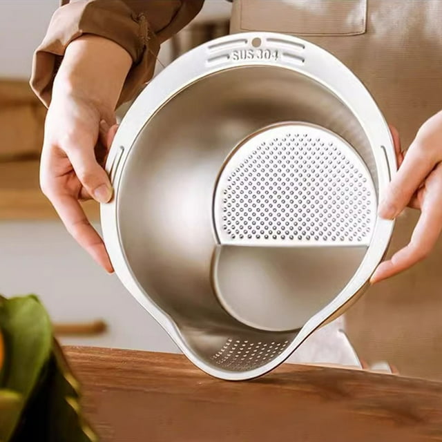 Xihbxyly Colador para Lavar Arroz, Enjuagadora 4 En 1 de Acero Inoxidable, Escurridores Laterales para Un Lavado Eficiente, Ideal para Granos, Verduras y Frijoles, Herramienta de Cocina Versátil, Fác