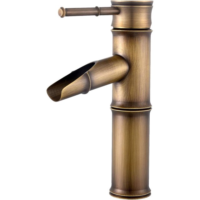 Mezclador de lavabo en cascada, 2 juntas de rotura, grifo mezclador de lavabo de baño en cascada de latón, grifo de baño de bambú retro