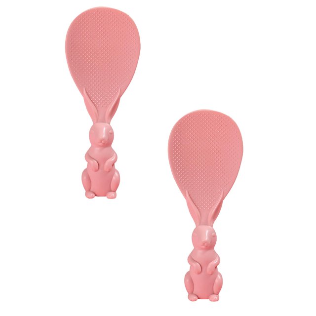 Oleegame 2PC Stainless Steel Cutlery Set Cute And Creative Rabbit Can Be Vertical Non Stick Rice Spoon Rice Shovel Straw Plastic Rice Spoon Red