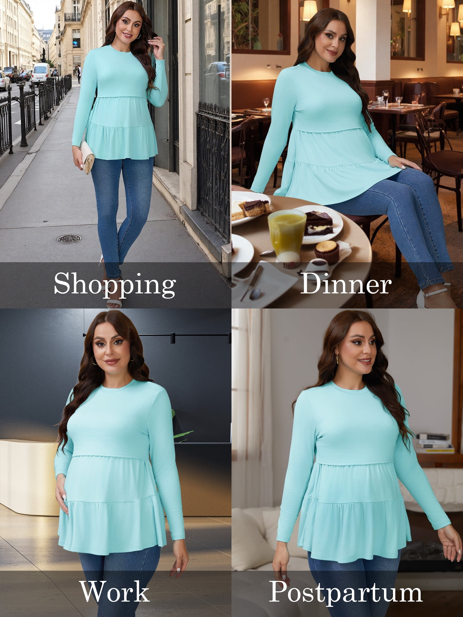 DARING DIVA Women's Nursing Breastfeeding Long Sleeve Tiered Pumping T-Shirts XL Blue