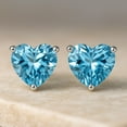 thumbnail image 2 of Sterling Silver Heart Shape Blue Topaz Gemstone Stud Earrings, Fashion Jewelry for Women, 2 of 8