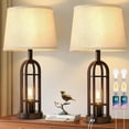 thumbnail image 1 of Juego de 2 lámparas de mesa negras para sala de estar, lámparas de granja para mesitas de noche con USB A+C, lámparas de noche para dormitorio, lámpara industrial de 24 pulgadas para mesas, 1 of 7