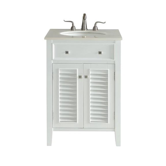 24 in. Single Bathroom Vanity Set - Carrara Marble Top - White