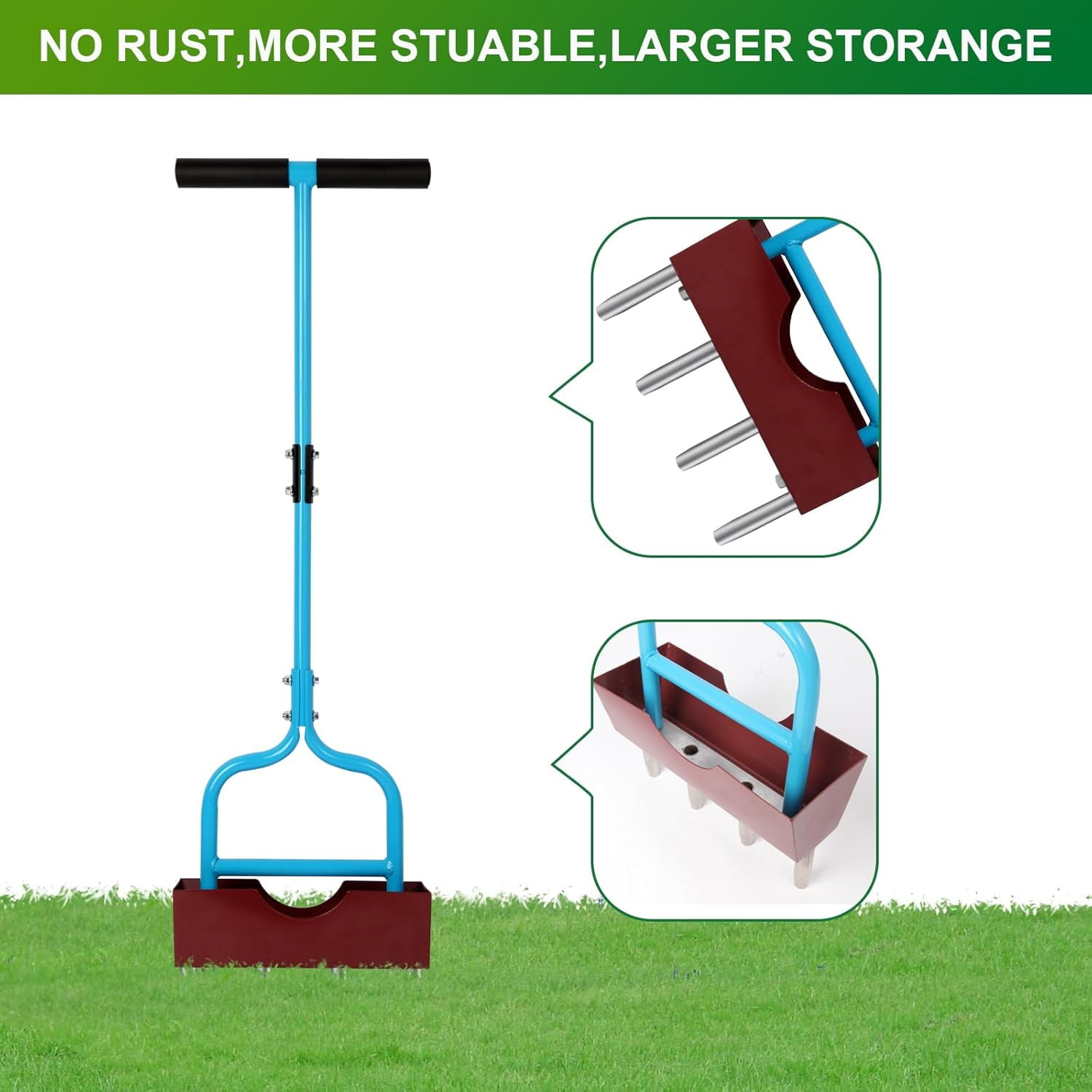Manual Rolling Lawn Aerator with 38" Width, Heavy Duty Coring Tines and Removable Soil Catcher Tray