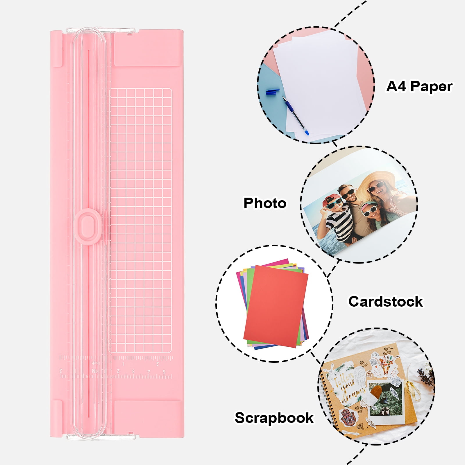 Uxcell Paper Cutter Trimmer, A4 Straight Small Portable Paper Slide Paper Slicer with Hole Punch and Binder for Craft Cardstock, Label Card, Scrapbook, Black