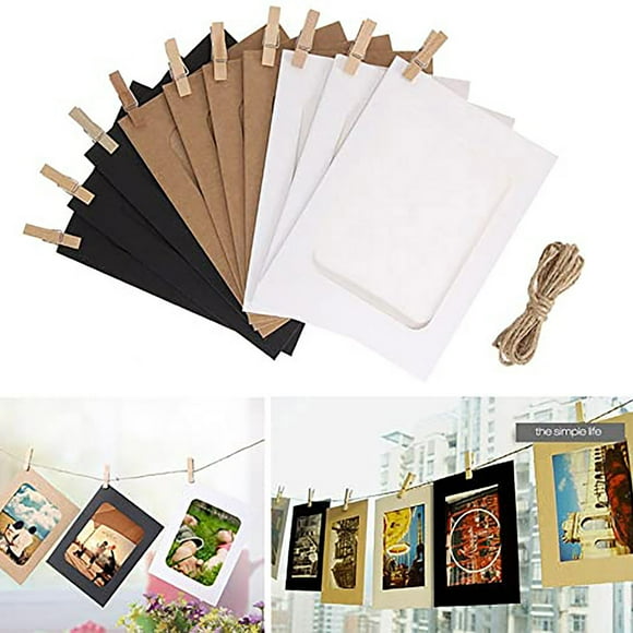 Vaidha Clip d'Album Suspendu Cadre Photo en Papier Kraft Cordes Clips Ensembles 10 Pcs DIY