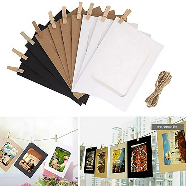 Vaidha Hanging Album Clip Kraft Paper Photo Frame Strings Rope Clips Sets 10pcs DIY