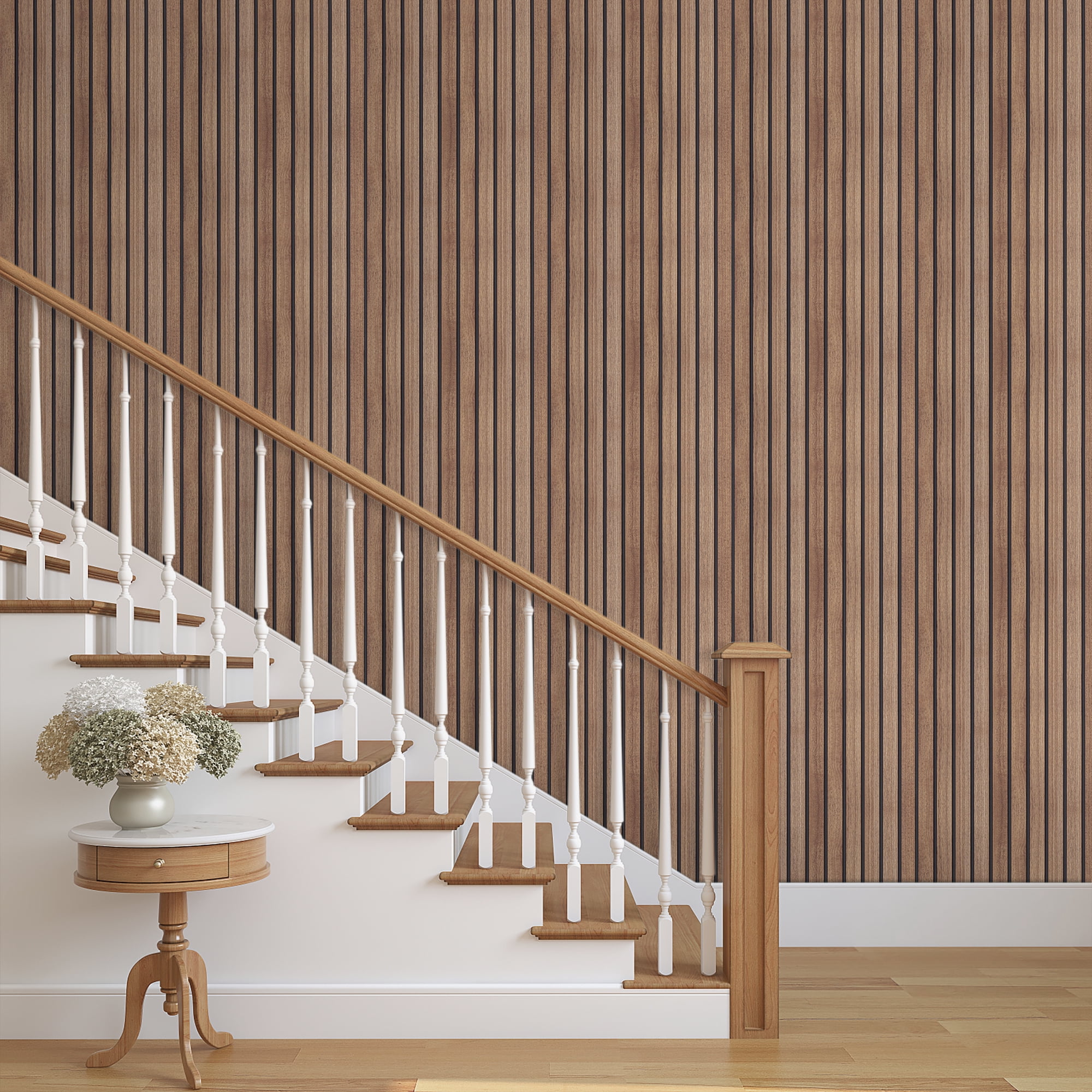 (4 pack) UMIGGEE 17.7 Inch x 236 Inch Wood Slat Wallpaper Peel and Stick Wallpaper Faux Brown Shiplap Contact Paper Wood Panel Grain Wall Paper Self Adhesive Removable Vintage Decorative for Wall Covering