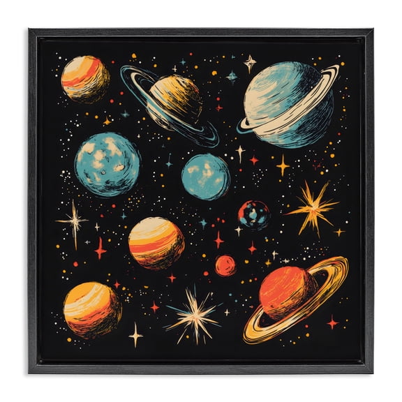 Stupell Industries Colorful Retro Planets Black Framed Floater Canvas Wall Art, design by Creative Studio