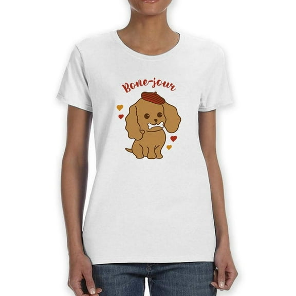 Bone Jour! French Puppy T-Shirt Women -Smartprints Designs, Female XX-Large