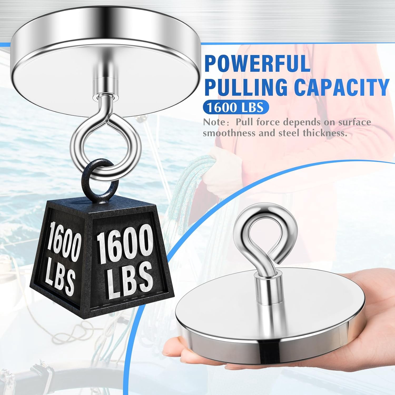 VIB Super Strong Fishing Magnet for Christmas, 1600lb Pull Strength, Neodymium Magnet with Countersunk Hole for Magnetic Fishing, 4.72” Diameter for Treasure Hunting, Lifting and Retrieving