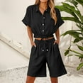 thumbnail image 2 of Horkkom Summer Lounge Sets for Women 2 Piece Sets Short Sleeve Button Down Shirts Elastic Waist Drawstring Shorts with Pockets Outfits Casual Loose Matching Sets, Gifts for Women L, 2 of 8