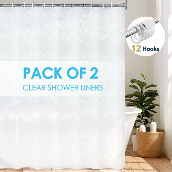 Dznils Clear PEVA Shower Curtain Liner Bathroom with Hooks Mildew Resistant Waterproof, 72" W x 78" H, White Floral, 2 Pack