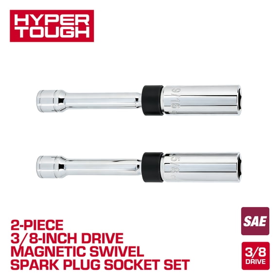 Hyper Tough 2-Piece 3/8-Inch Drive Swivel Magnetic Spark Plug Socket Set