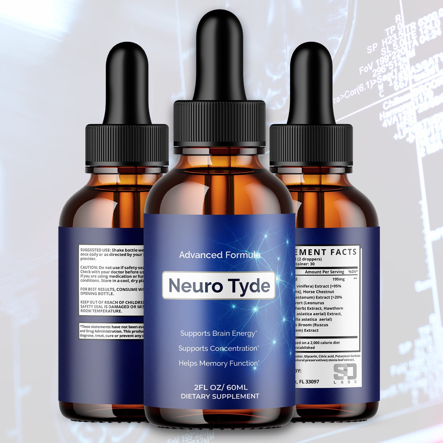 Neuro Tyde Advanced Formula Brain Support Drops NeuroTyde Maximum Strength Supplement 30 Servings