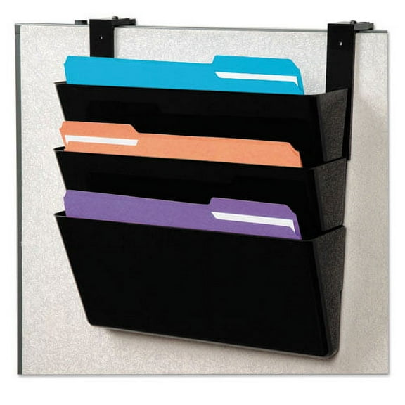 DocuPocket Stackable Three-Pocket Partition Wall File, 3 Sections, Letter Size, 13" x 4", Black | Bundle of 2 Each