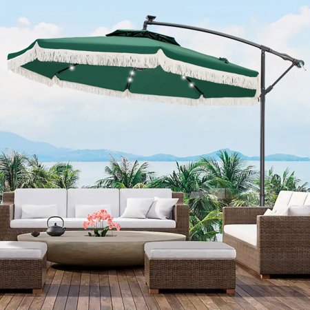Sophia & William 10ft Solar LED Patio Offset Umbrella with Tassel, Green
