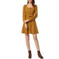 thumbnail image 2 of INSPIRE CHIC Women's Square Neck Long Sleeve Button Front Corduroy Dress with Belt M Brown, 2 of 5