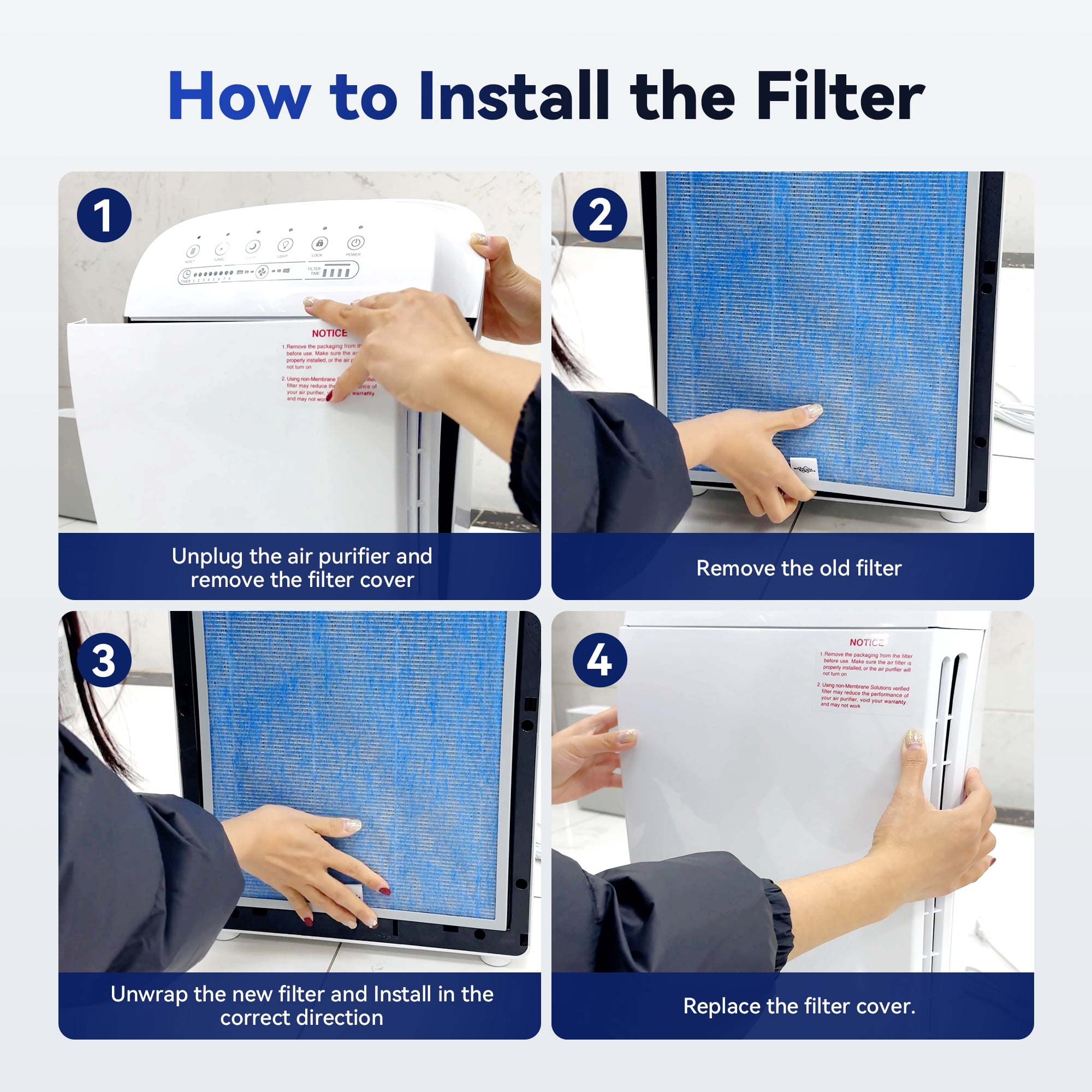 Membrane Solutions Genuine MSA3 Replacement Filter, Technology 3-in-1 HEPA Filter for MSA3S MSA3W Air Purifier, Pack of 4