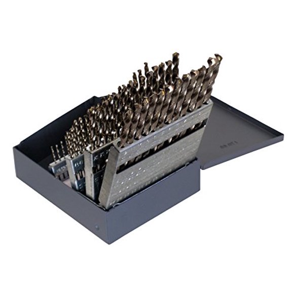 Cle-Line C21125 Ensemble de Perceuse Longueur Jobber Cobalt Robuste 135 Degrés dans un Boîtier en Métal, 60 Pcs