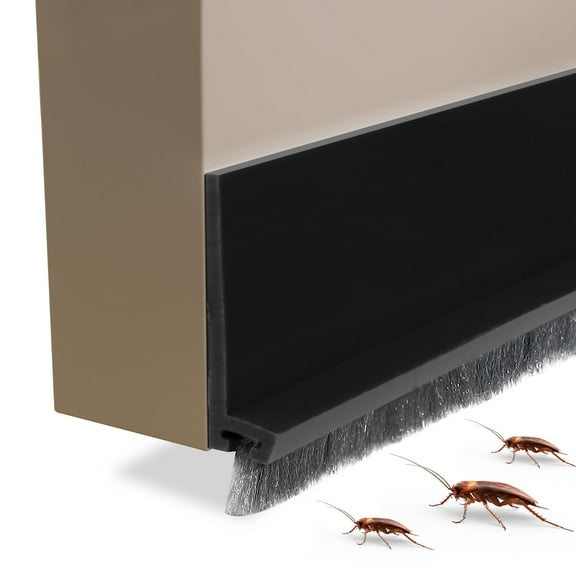 2 Pack Rubber Door Sweep, 39" x 2" Under Door Draft Stopper Blocker with Brush, Self-Adhesive Weather Stripping, Door Bottom Seal Strip for Cold Hot Air Gap Insulation (Black)