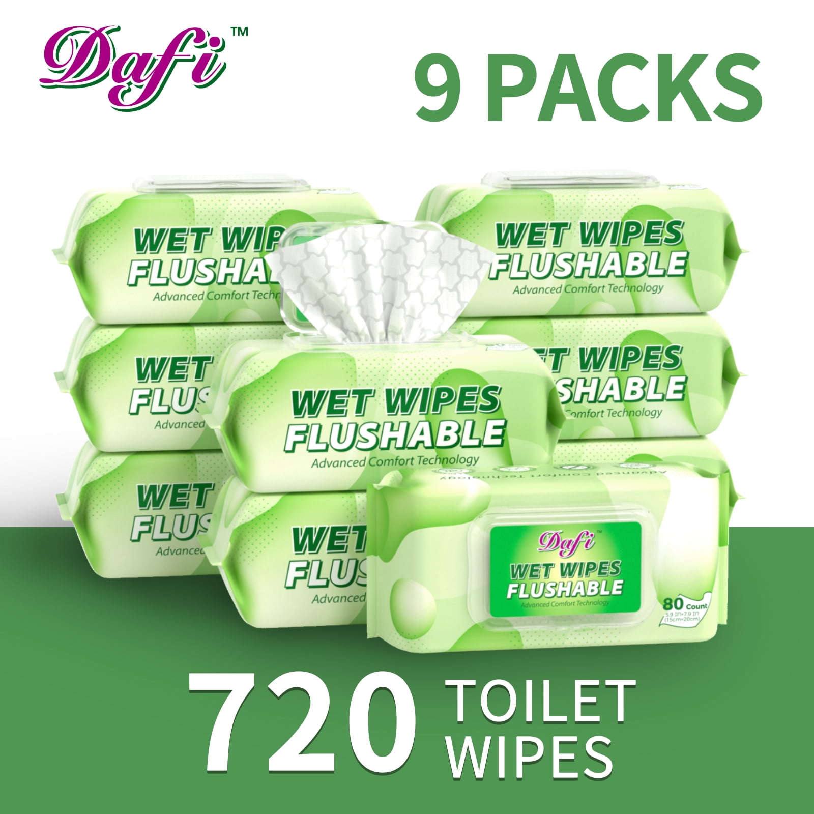DAFI Flushable Wipes for Adult Wet Wipes, Unscented Toilet Wipes, No Alcohol & Septic and Sewer Safe, 720 Total Wipes