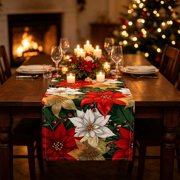 Christmas Table Runner 72x13 Inches Linen Fabric Washable with Holiday Patterns for Dining Table and Party