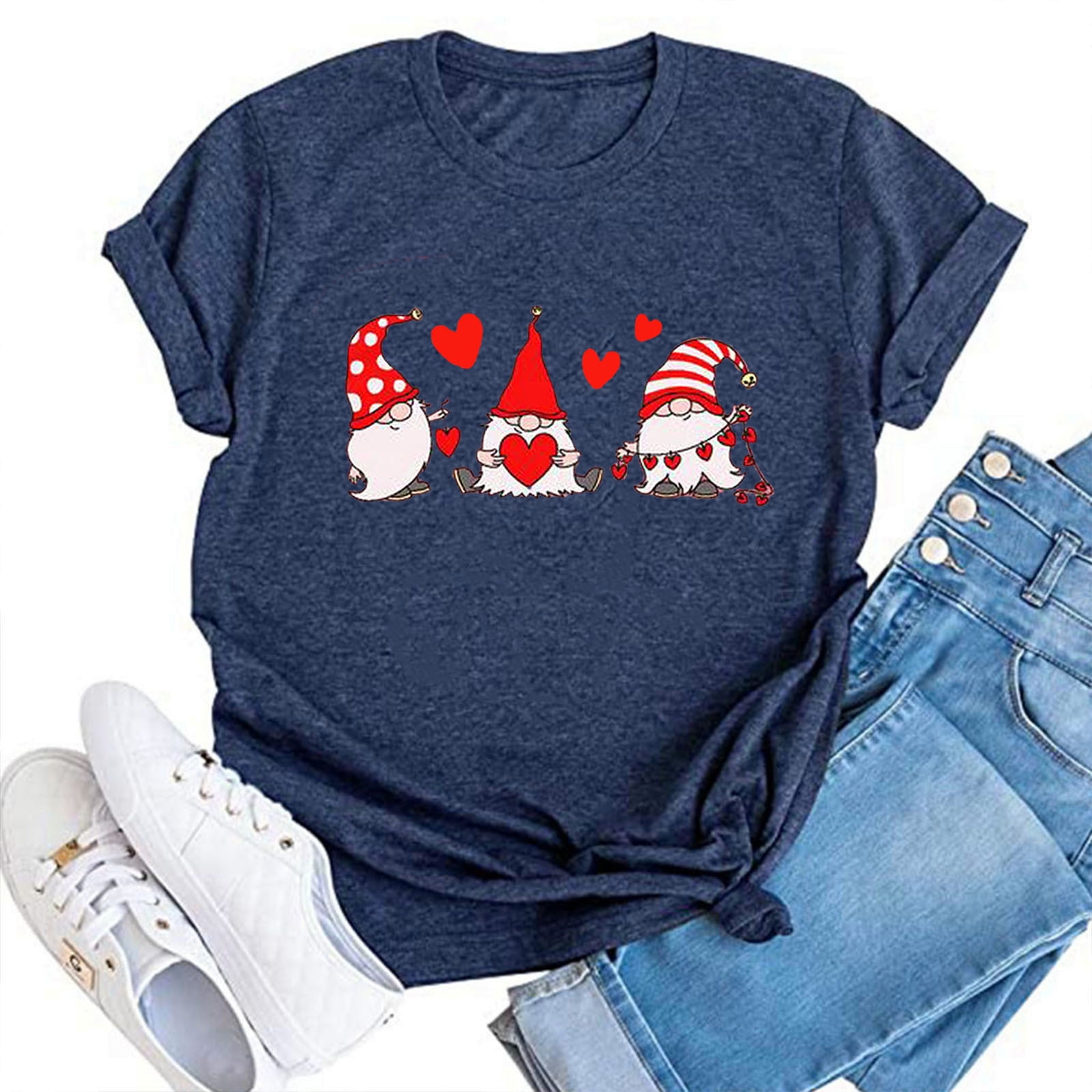 EQWLJWEWomens Tops Casual Letter Print Short Sleeve Tee Shirt