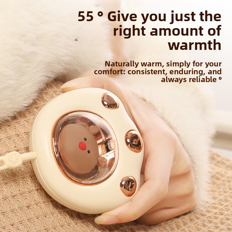 Portable USB rechargeable hand warmer, constant temperature at 55 ℃ , with ambient light, 2-speed temperature adjustment, continuous heating for 2 hours.