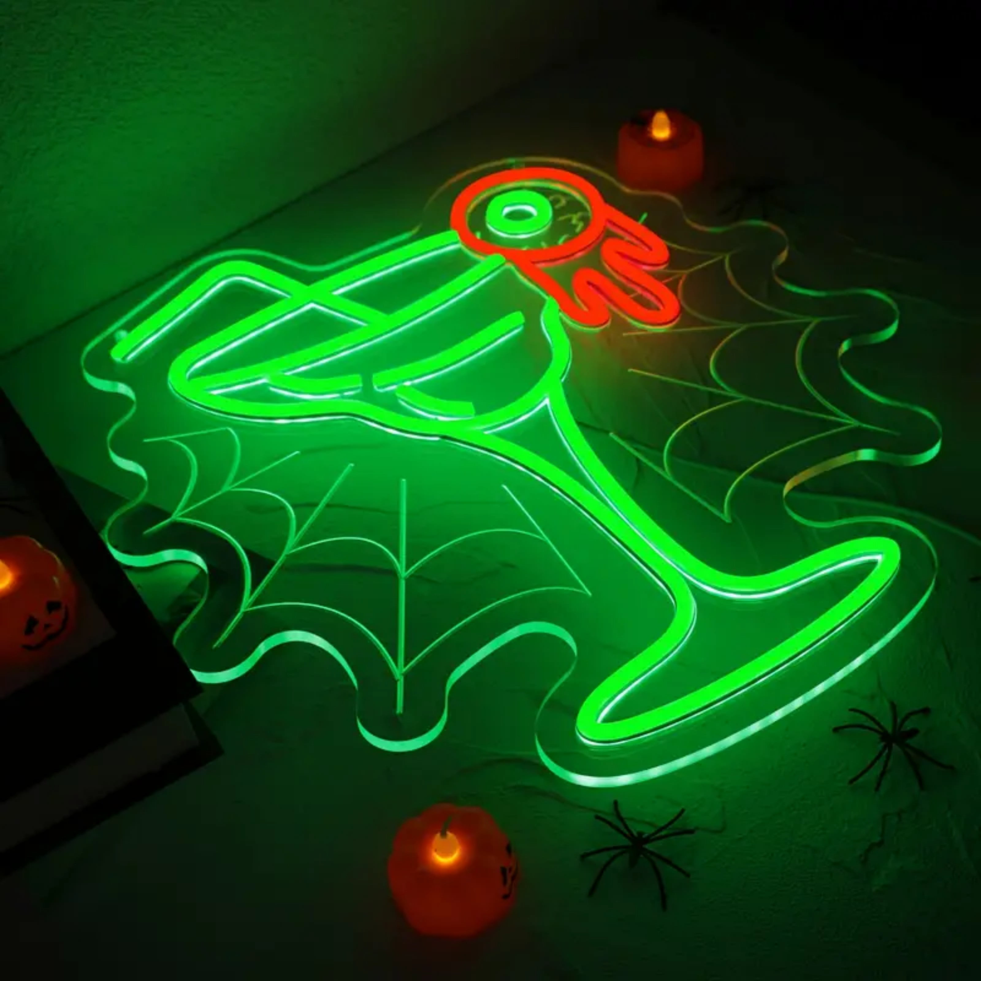UPONRAY Spider Web Neon Signs, 14.2"*14.6" Dimmable & USB-Powered LED Neon Light, Stylish Wall Decor for Halloween Party, Home, Bar, Shop, Haunted House