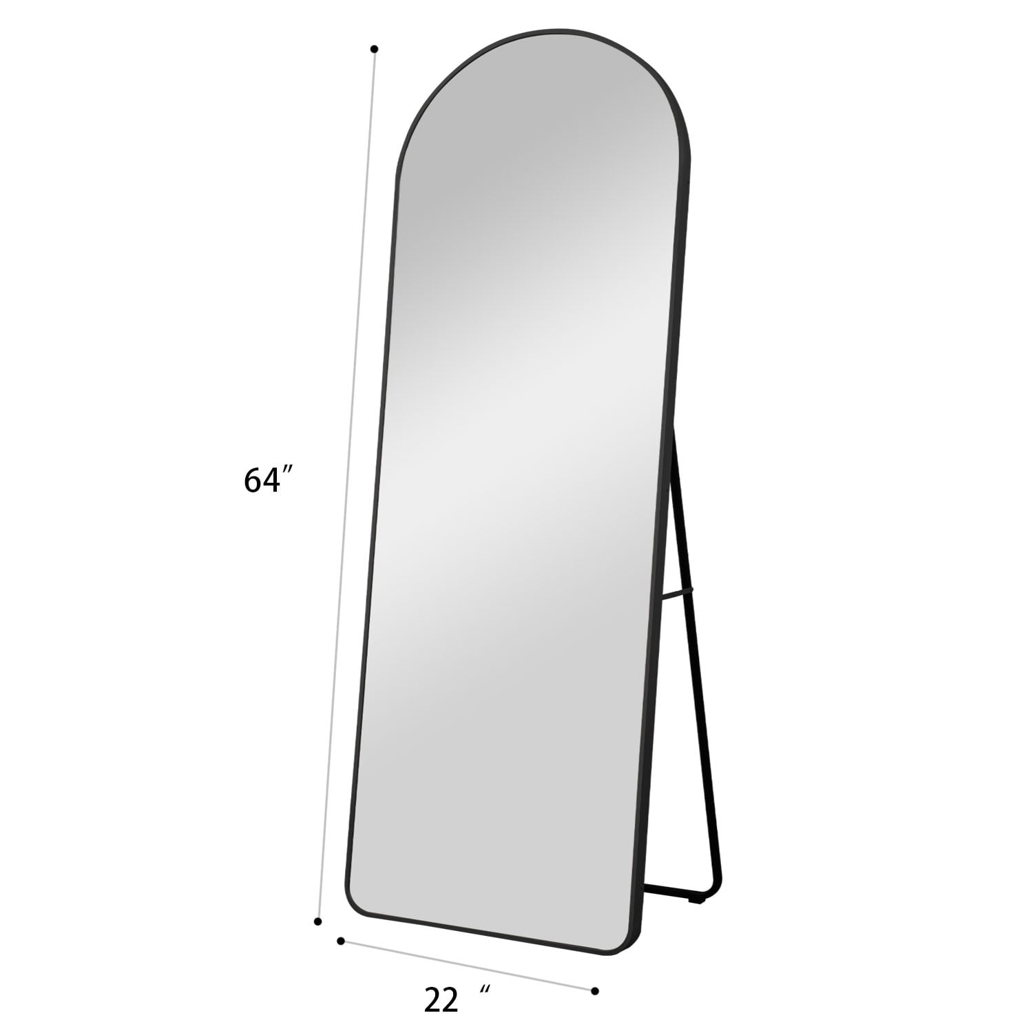 64"x22" Aluminum Alloy Frame Arched Full Length Mirror with Bracket,Black