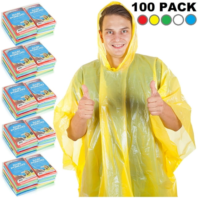 Rain Ponchos Bulk Pack Adults Disposable Raincoats Emergency Poncho Mix