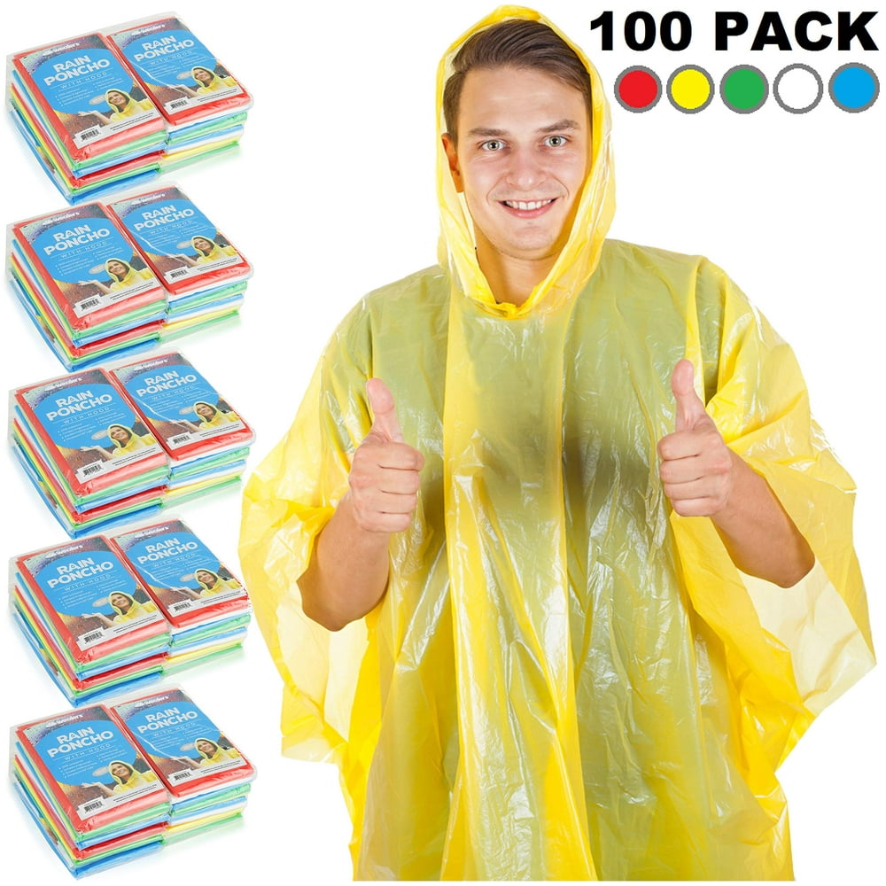 Rain Ponchos Bulk Pack Adults Disposable Raincoats Emergency Poncho Mix